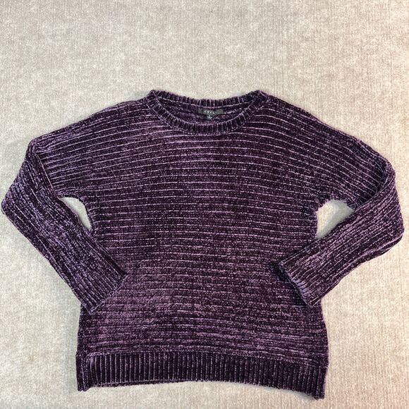 Cyrus Textured Chunky Knit Crewneck Sweater Chenille Ribbed Velour Size L - Picture 1 of 7